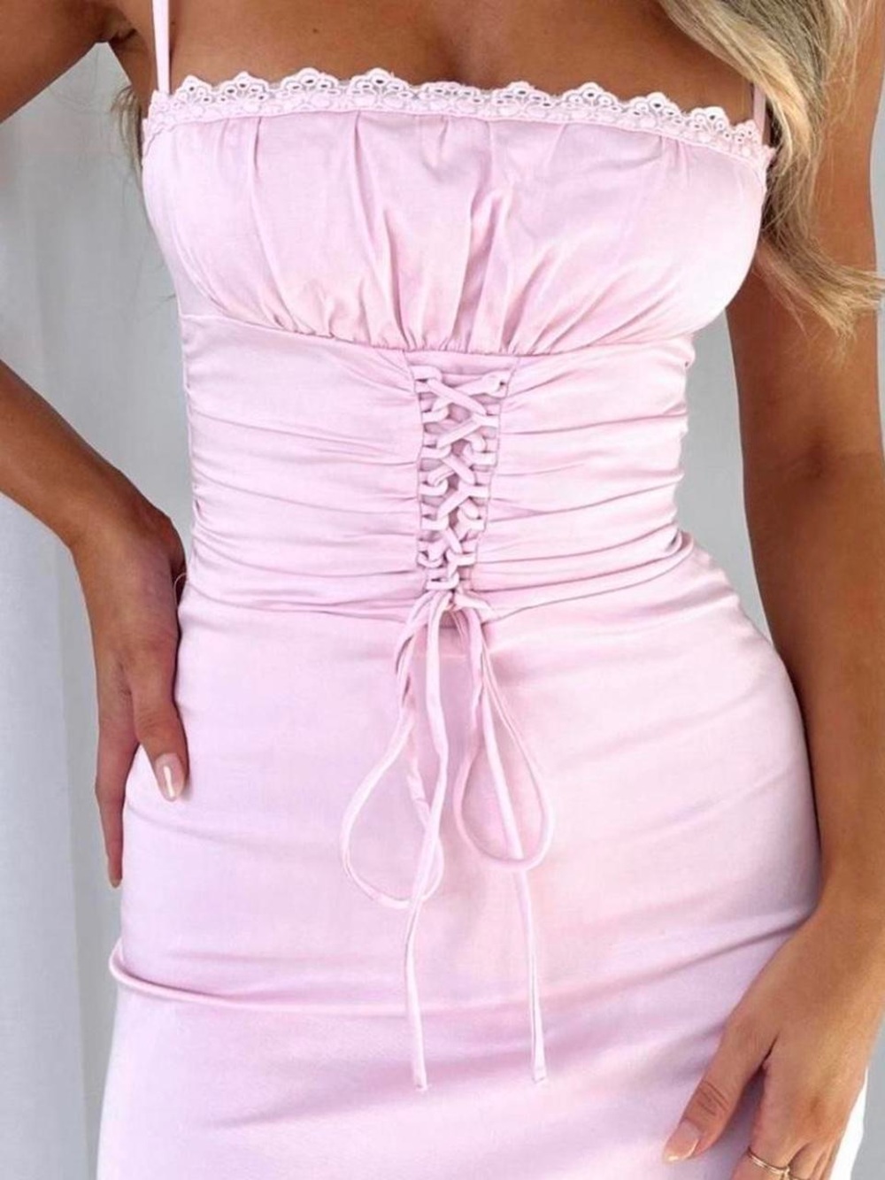 White Fox Pink Milkmaid Mini Dress Size Medium Like New